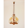 Vintage lampa wisząca szkło drewno mosiądz